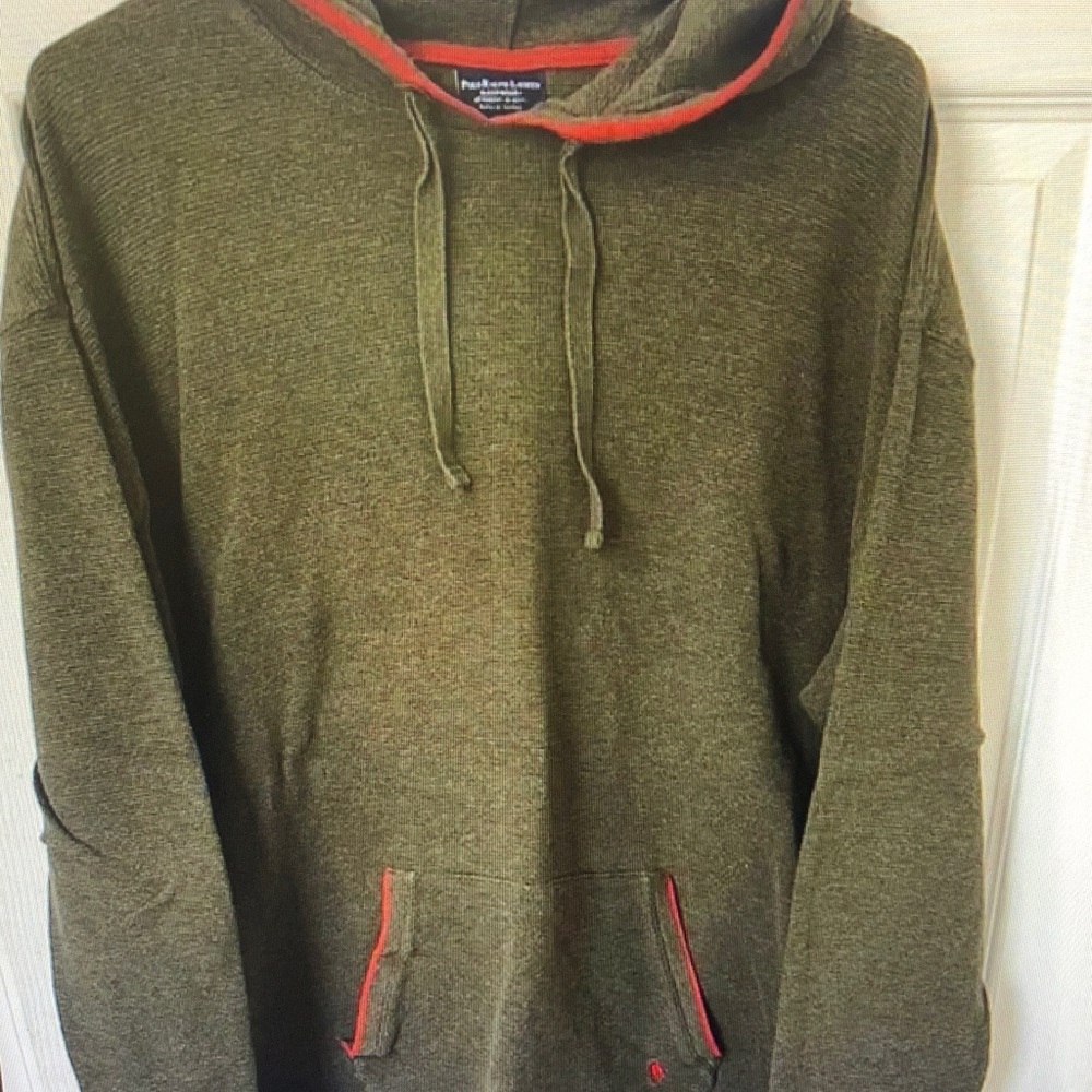 Olive Green Men's Hoodie with Red Trim